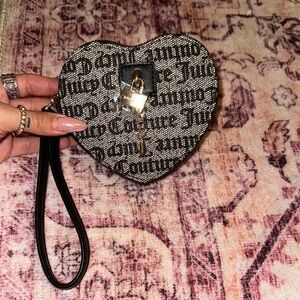 Juicy Couture Black and Gray Clutch with Vintage Script Design
